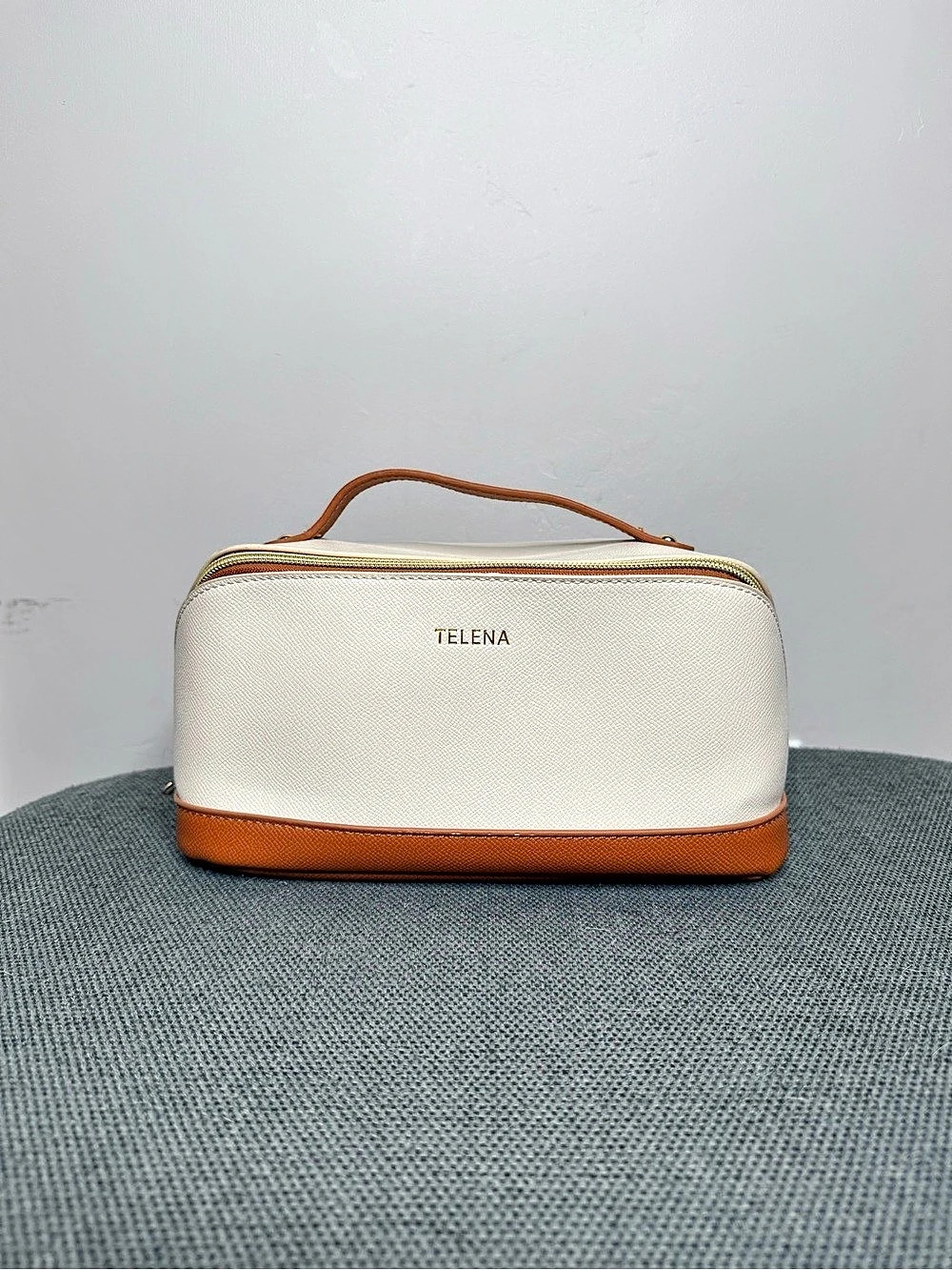 TELENA Large Makeup Bag Travel Toiletry Bag White & Brown